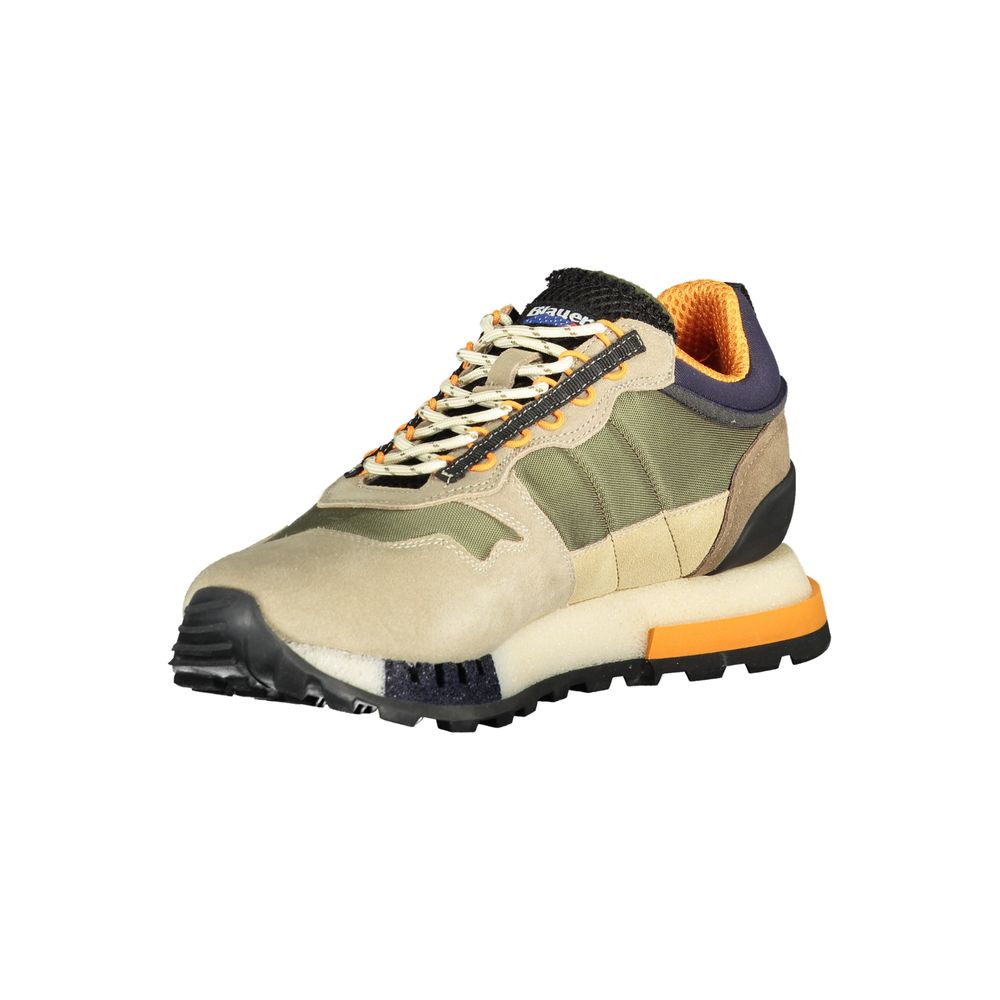 Athletic Sneakers by Blauer for men in polyester polyethylene leather green features an architectural silhouette, showcasing the premium athletic style of the Men's Athletic Polyester Polyethylene Leather Sneakers with an architectural finish.