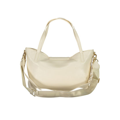 Handbag by Mario Valentino for women in polyethylene beige features an refined silhouette, showcasing a secure snap, ample internal-pockets, and versatile adjustable-strap, detachable-strap & handle for a sophisticated refined aesthetic.
