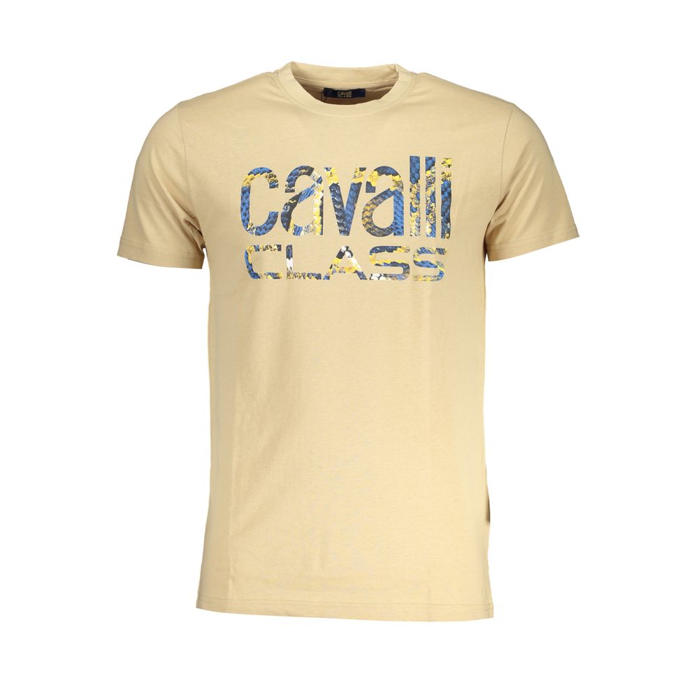 T-Shirt by Cavalli Class for men in cotton beige & print features an on trend silhouette, perfectly showcasing a on trend and crew neckline for an elevated aesthetic.