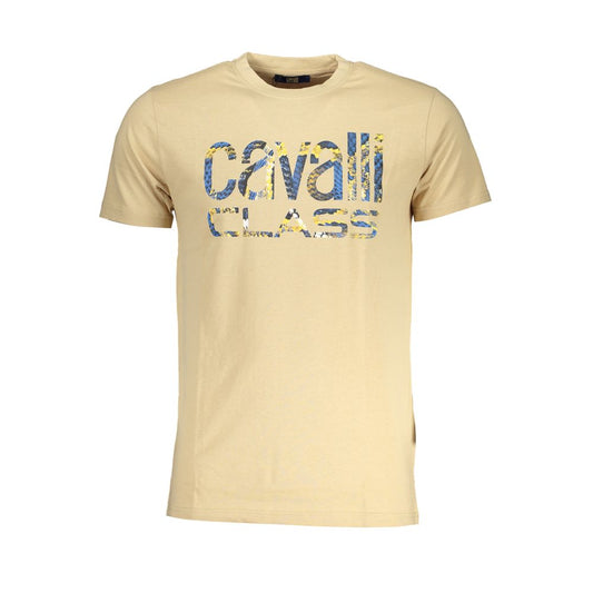 T-Shirt by Cavalli Class for men in cotton beige & print features an on trend silhouette, perfectly showcasing a on trend and crew neckline for an elevated aesthetic.