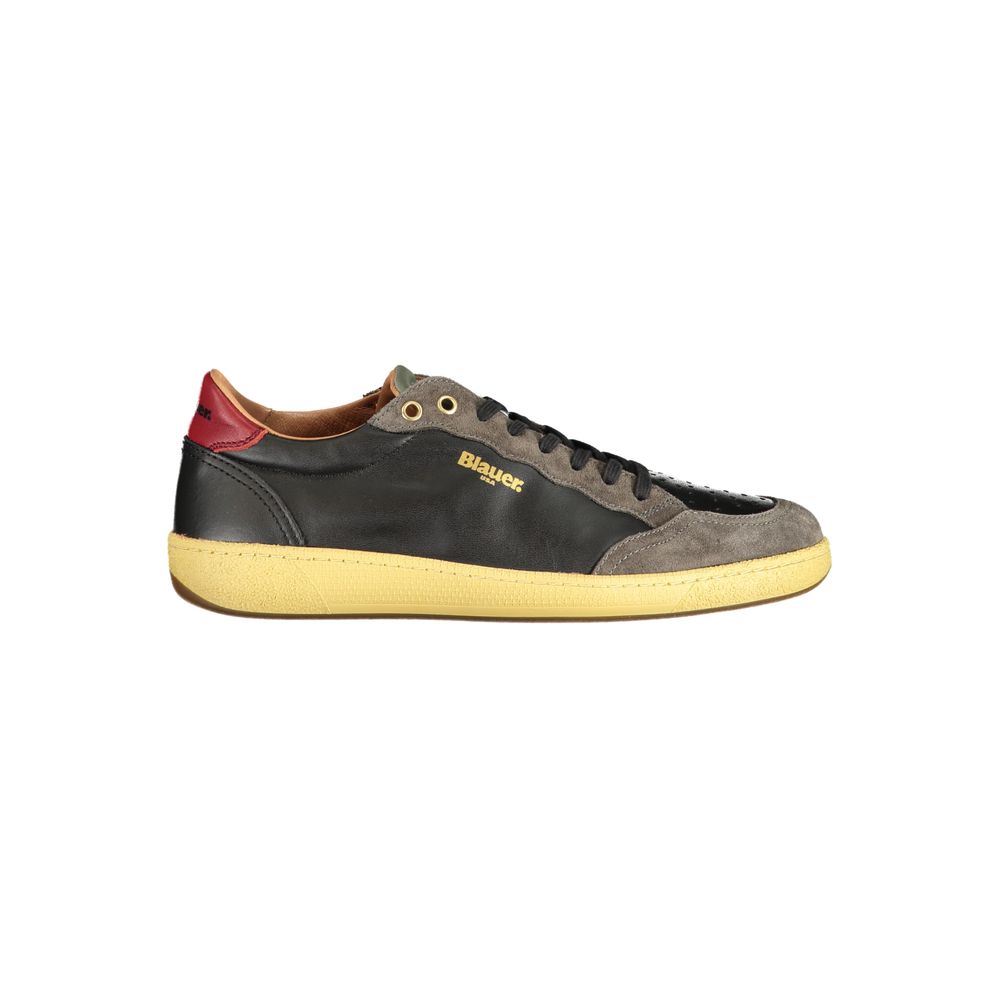 Sneakers by Blauer for men in polyester polyethylene leather black presents a sumptuous silhouette, artfully capturing the essence of the Men's Fashion Polyester Polyethylene Leather Sneakers with its sumptuous fashion style design.