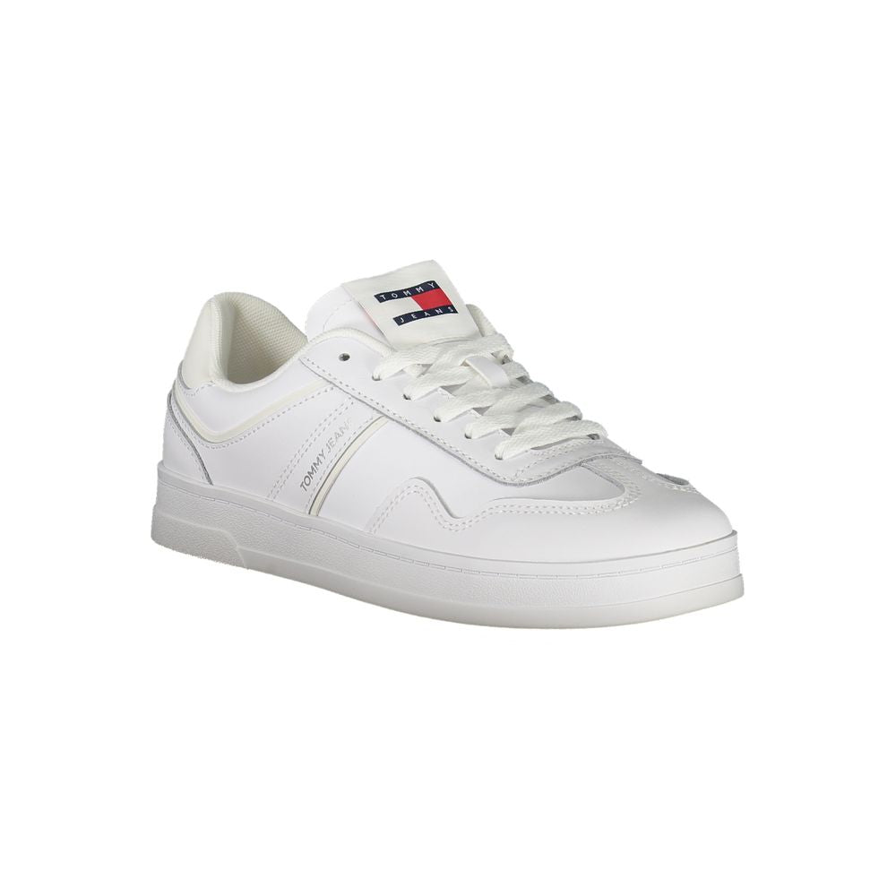 Athletic Sneakers by Tommy Hilfiger for women in polyester polyethylene leather white & print features an architectural silhouette from the Women's Athletic Polyester Polyethylene Leather Sneakers collection, showcasing a architectural athletic style for a architectural look.