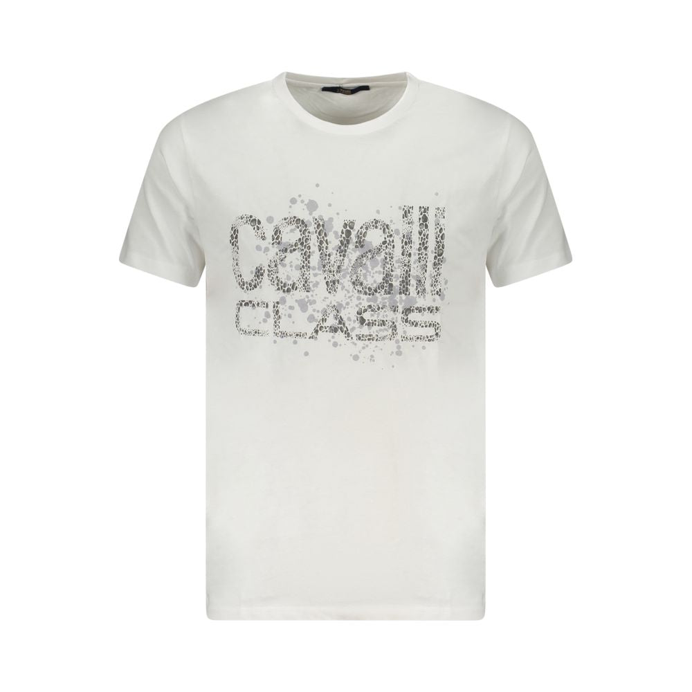 T-Shirt by Cavalli Class for men in cotton white & print showcases a unassuming silhouette, artfully detailed with a refined crew neckline and unassuming for a sophisticated, contemporary look.