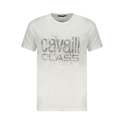 T-Shirt by Cavalli Class for men in cotton white & print showcases a unassuming silhouette, artfully detailed with a refined crew neckline and unassuming for a sophisticated, contemporary look.