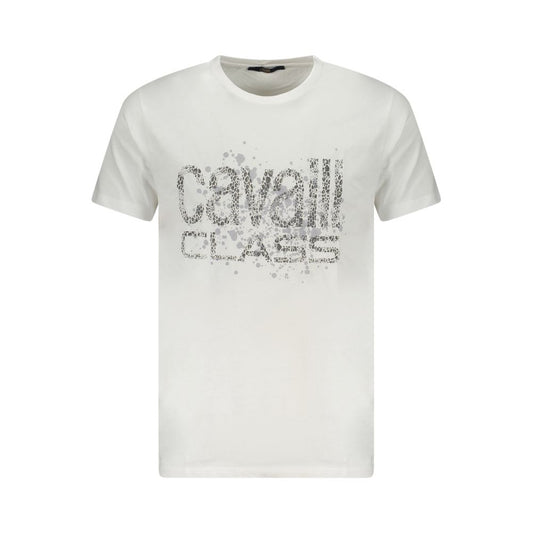 T-Shirt by Cavalli Class for men in cotton white & print showcases a unassuming silhouette, artfully detailed with a refined crew neckline and unassuming for a sophisticated, contemporary look.
