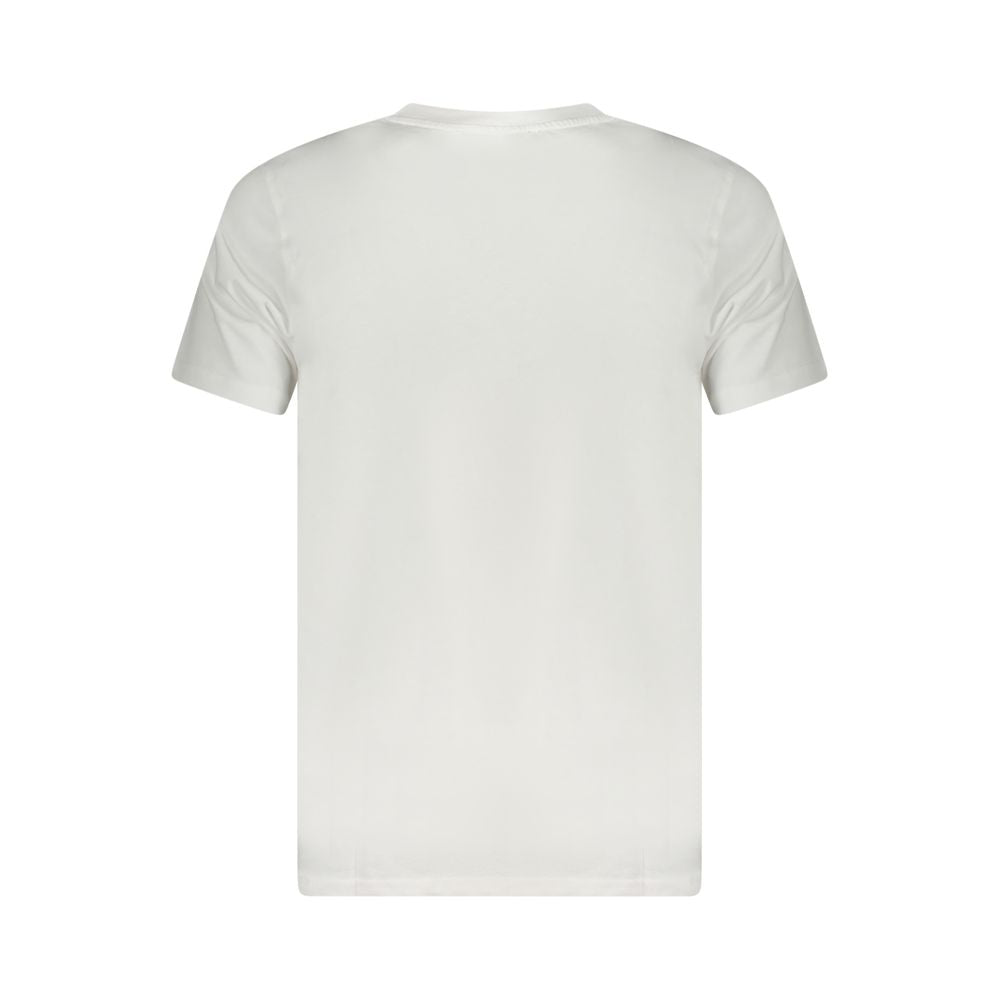 T-Shirt by Cavalli Class for men in cotton white & print showcases a fashionable silhouette, elegantly detailed with a fashionable and crew neckline for a sophisticated, high-fashion look.