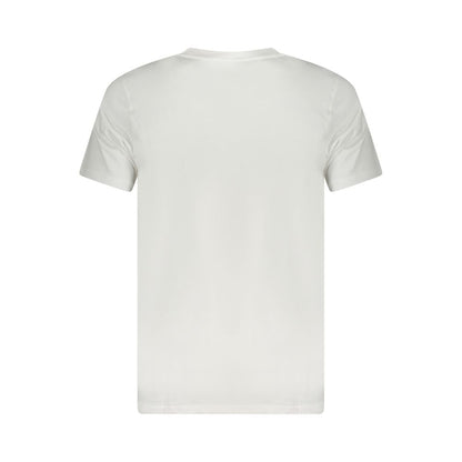 T-Shirt by Cavalli Class for men in cotton white & print showcases a fashionable silhouette, elegantly detailed with a fashionable and crew neckline for a sophisticated, high-fashion look.