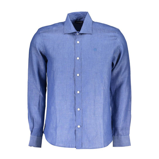 Shirt by North Sails for men in linen blue presents a discerning silhouette, showcasing a sophisticated and long-sleeve for a truly discerning finish.