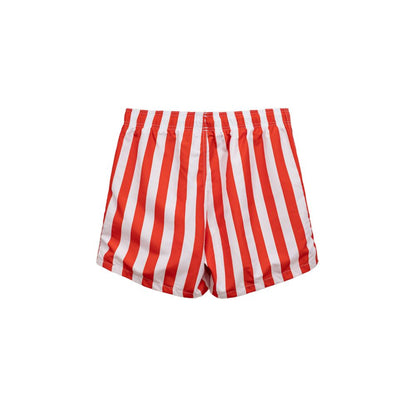 Swim Shorts by Emporio Armani for men in polyester & mesh red, white & striped presents a beach chic silhouette from the Men's Polyester & Mesh Swim Shorts collection, showcasing a beach chic cut for a refined poolside look.