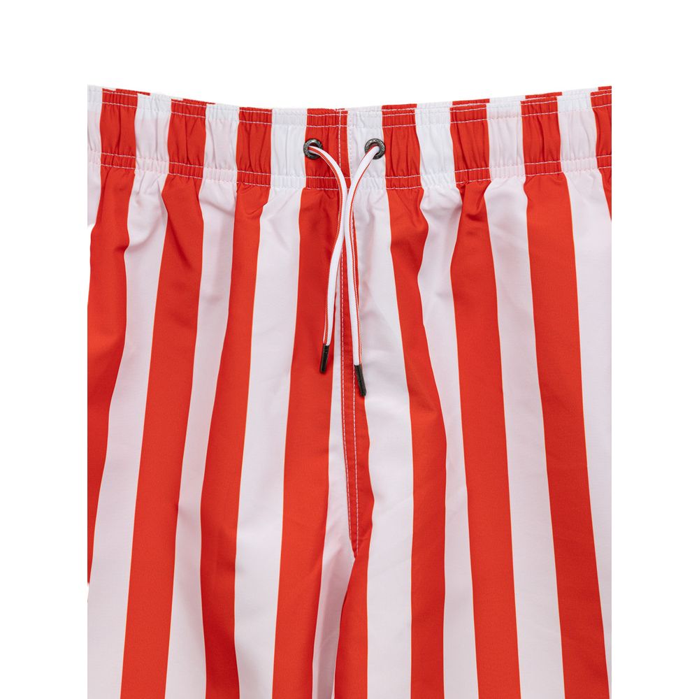 Swim Shorts by Emporio Armani for men in polyester & mesh red, white & striped features a resort ready silhouette, perfectly capturing the resort ready aesthetic of Men's Polyester & Mesh Swim Shorts with a resort ready finish.
