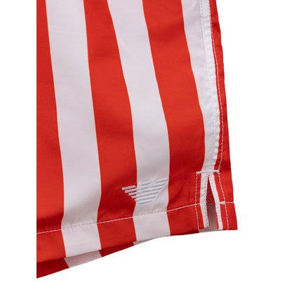 Swim Shorts by Emporio Armani for men in polyester & mesh red, white & striped features an glamourous silhouette from the Men's Polyester & Mesh Swim Shorts collection, highlighting a refined fit and glamourous cut for a premium poolside look.