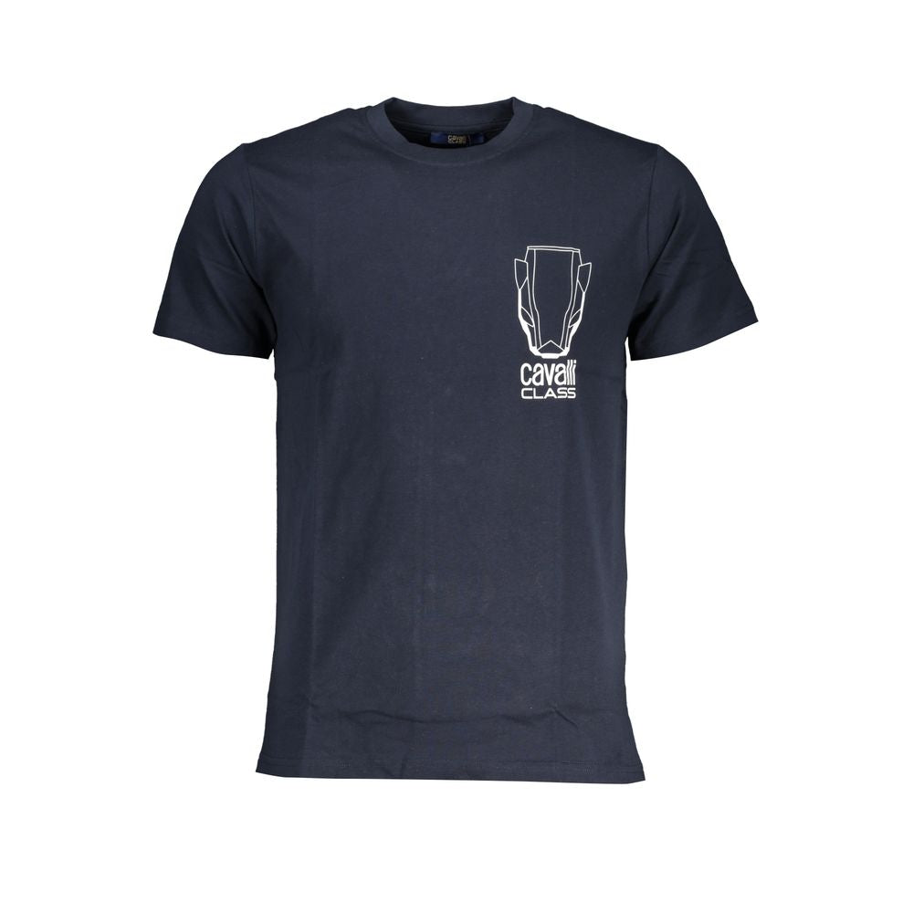 T-Shirt by Cavalli Class for men in cotton blue & print features a plush silhouette, showcasing a sophisticated crew neckline and short-sleeve for a truly plush finish.
