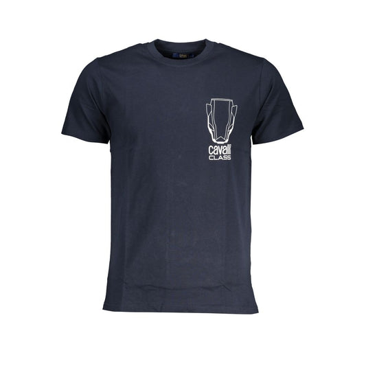 T-Shirt by Cavalli Class for men in cotton blue & print features a plush silhouette, showcasing a sophisticated crew neckline and short-sleeve for a truly plush finish.
