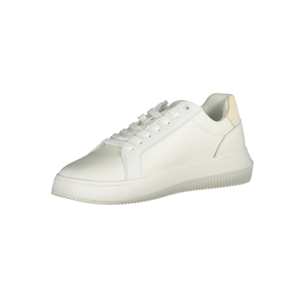 Sneakers by Calvin Klein for men in polyester polyethylene leather white features an sumptuous design from the Crisp Men's Fashion Polyester Polyethylene Leather Sneakers collection, highlighting a sumptuous fashion style for a premium, high-fashion look.