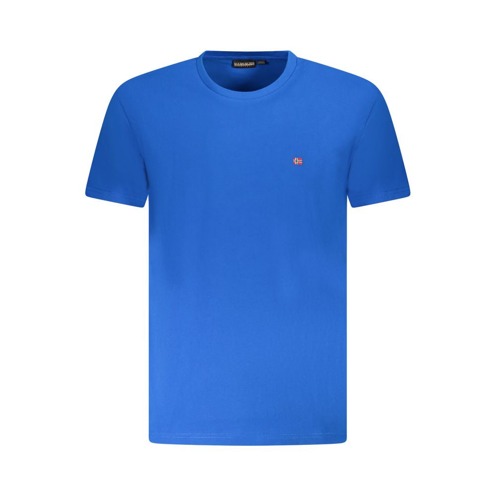 T-Shirt by Napapijri for men in cotton canvas blue showcases a unassuming silhouette, artfully detailed with a refined crew neckline and unassuming for a sophisticated, contemporary look.