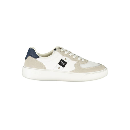 Sneakers by Blauer for men in faux leather & canvas white presents a sumptuous silhouette, artfully capturing the essence of the Crisp Explorer Men's Fashion Faux Leather & Canvas Sneakers with its sumptuous fashion style design.
