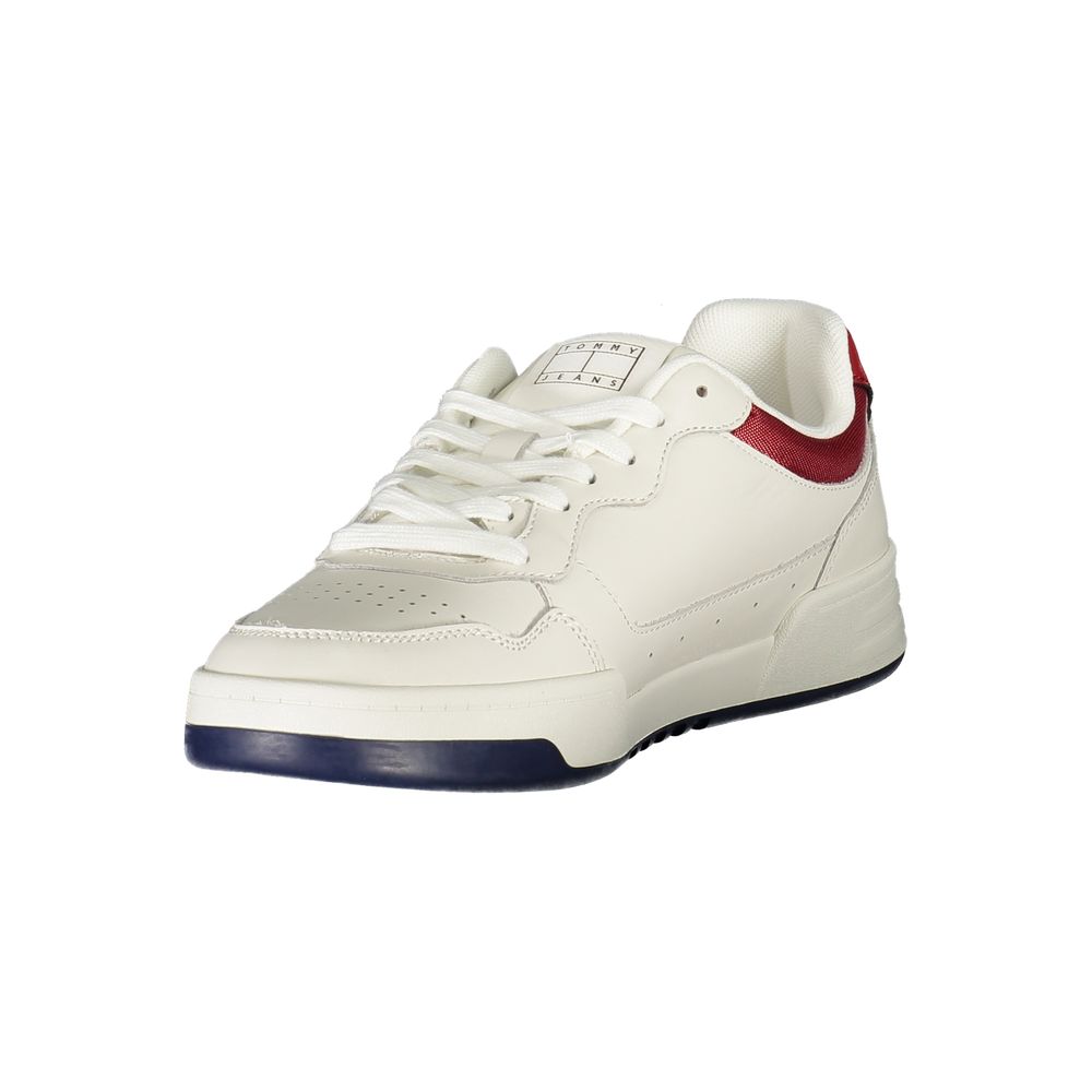 Sneakers by Tommy Hilfiger for men in polyethylene polyester leather white & print presents a sumptuous silhouette from the Men's Fashion Polyethylene Polyester Leather Sneakers collection, showcasing a sumptuous fashion style for an elevated aesthetic.