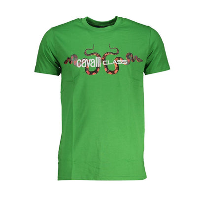 T-Shirt by Cavalli Class for men in cotton green & print features an on trend silhouette, perfectly showcasing a on trend and crew neckline for an elevated aesthetic.