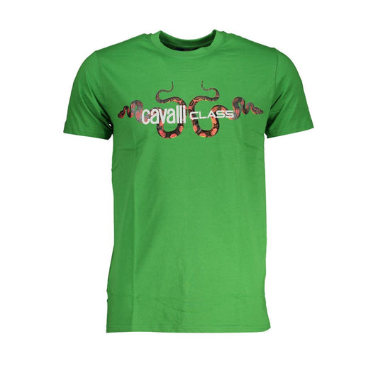 T-Shirt by Cavalli Class for men in cotton green & print features an on trend silhouette, perfectly showcasing a on trend and crew neckline for an elevated aesthetic.