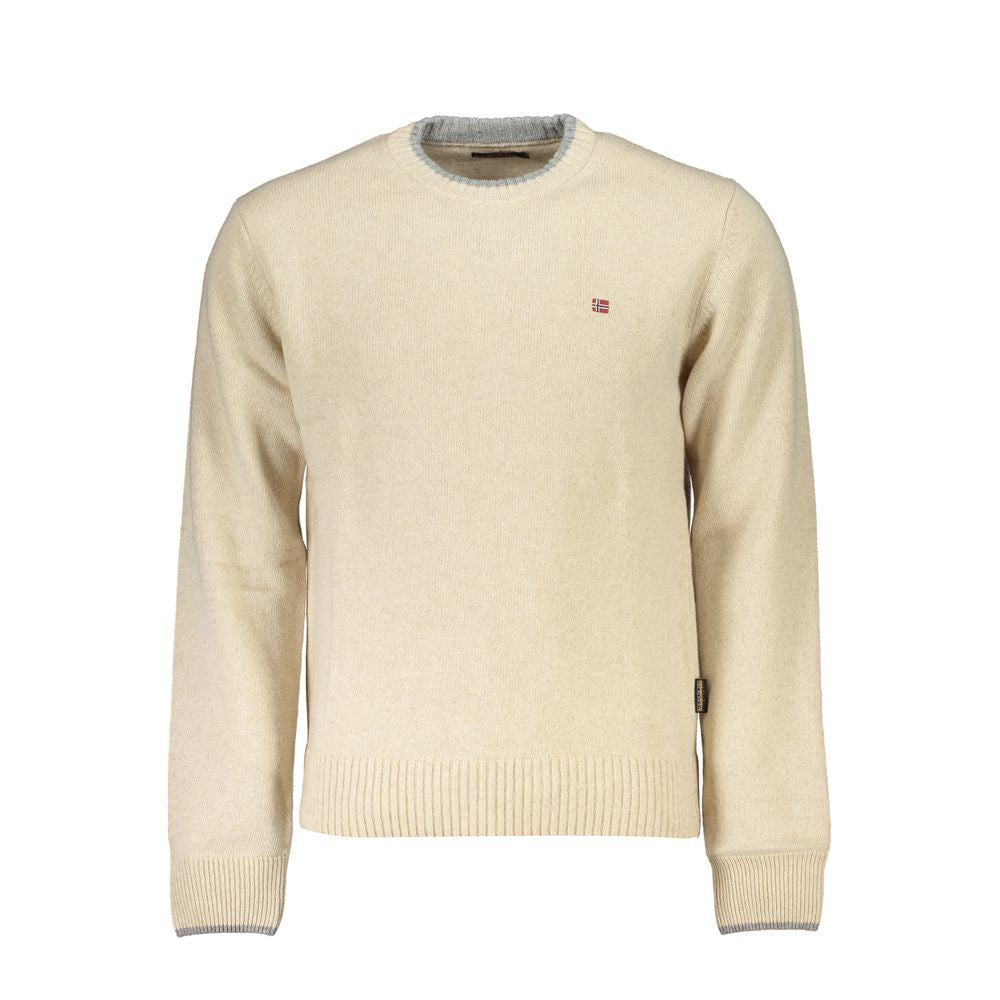 Sweater by Napapijri for men in polyamide beige features an tactile silhouette, showcasing a sophisticated crew neckline and tactile for a refined finish.