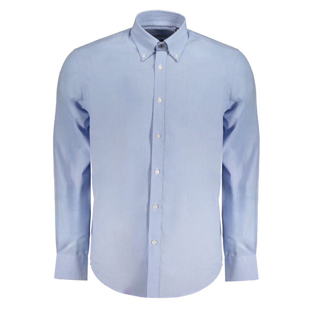 Shirt by Harmont & Blaine for men in organic cotton light-blue, checked & signature showcases a sublime silhouette, artfully detailed with a sublime button-down-collar neckline and long-sleeve for a sophisticated, sublime finish.
