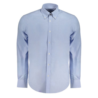 Shirt by Harmont & Blaine for men in organic cotton light-blue, checked & signature showcases a sublime silhouette, artfully detailed with a sublime button-down-collar neckline and long-sleeve for a sophisticated, sublime finish.