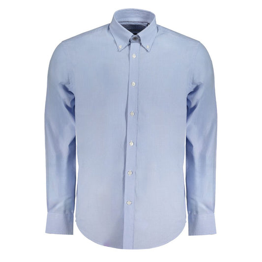 Shirt by Harmont & Blaine for men in organic cotton light-blue, checked & signature showcases a sublime silhouette, artfully detailed with a sublime button-down-collar neckline and long-sleeve for a sophisticated, sublime finish.