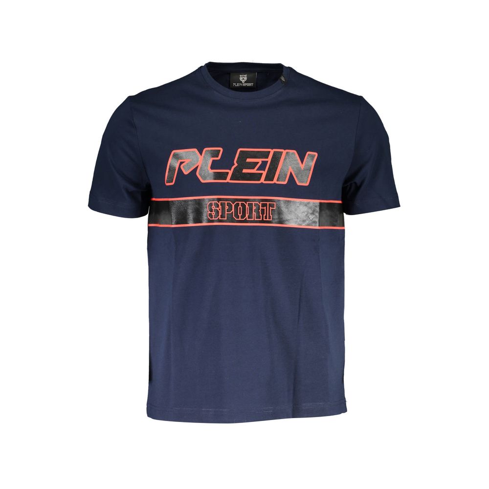 T-Shirt by Plein Sport for men in cotton blue & print showcases a unassuming silhouette, artfully detailed with a refined crew neckline and unassuming short-sleeve for a sophisticated, contemporary look.