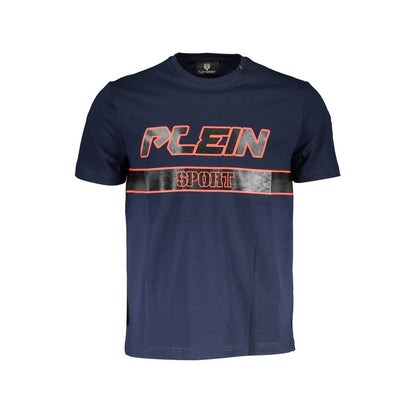 T-Shirt by Plein Sport for men in cotton blue & print showcases a unassuming silhouette, artfully detailed with a refined crew neckline and unassuming short-sleeve for a sophisticated, contemporary look.