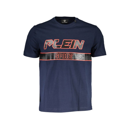 T-Shirt by Plein Sport for men in cotton blue & print showcases a unassuming silhouette, artfully detailed with a refined crew neckline and unassuming short-sleeve for a sophisticated, contemporary look.