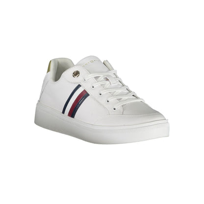 Sneakers by Tommy Hilfiger for women in polyester polyethylene leather white features a sumptuous design, perfectly showcasing the sumptuous fashion style of this Women's Fashion Polyester Polyethylene Leather Sneakers.