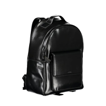 Backpack by Calvin Klein for men in polyester & polyethylene black showcases an architectural Polyester & Polyethylene Backpack design, featuring a secure zipper, ample built-in-compartments, external-pockets, internal-pockets & laptop-compartment, and architectural backpack-strap, adjustable-strap & handle for a sophisticated look.