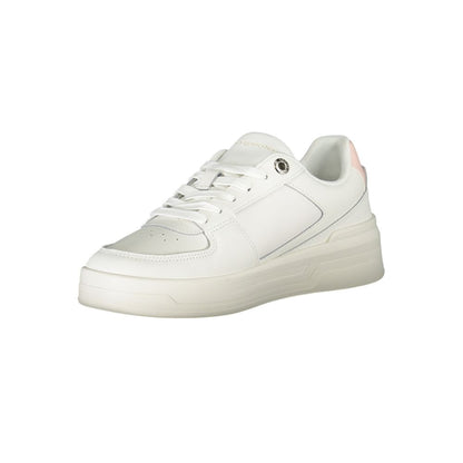 Sneakers by Tommy Hilfiger for women in polyester polyethylene leather white presents a sumptuous silhouette from the Women's Fashion Polyester Polyethylene Leather Sneakers collection, showcasing a sumptuous fashion style for an elevated aesthetic.