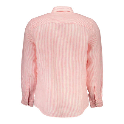Shirt by North Sails for men in organic cotton & linen pink & striped, featuring a nuanced and nuanced for a sophisticated finish.