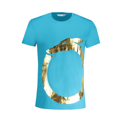 T-Shirt by Trussardi for men in cotton light-blue & print showcases a chic silhouette, artfully detailed with a chic and for a chic finish.