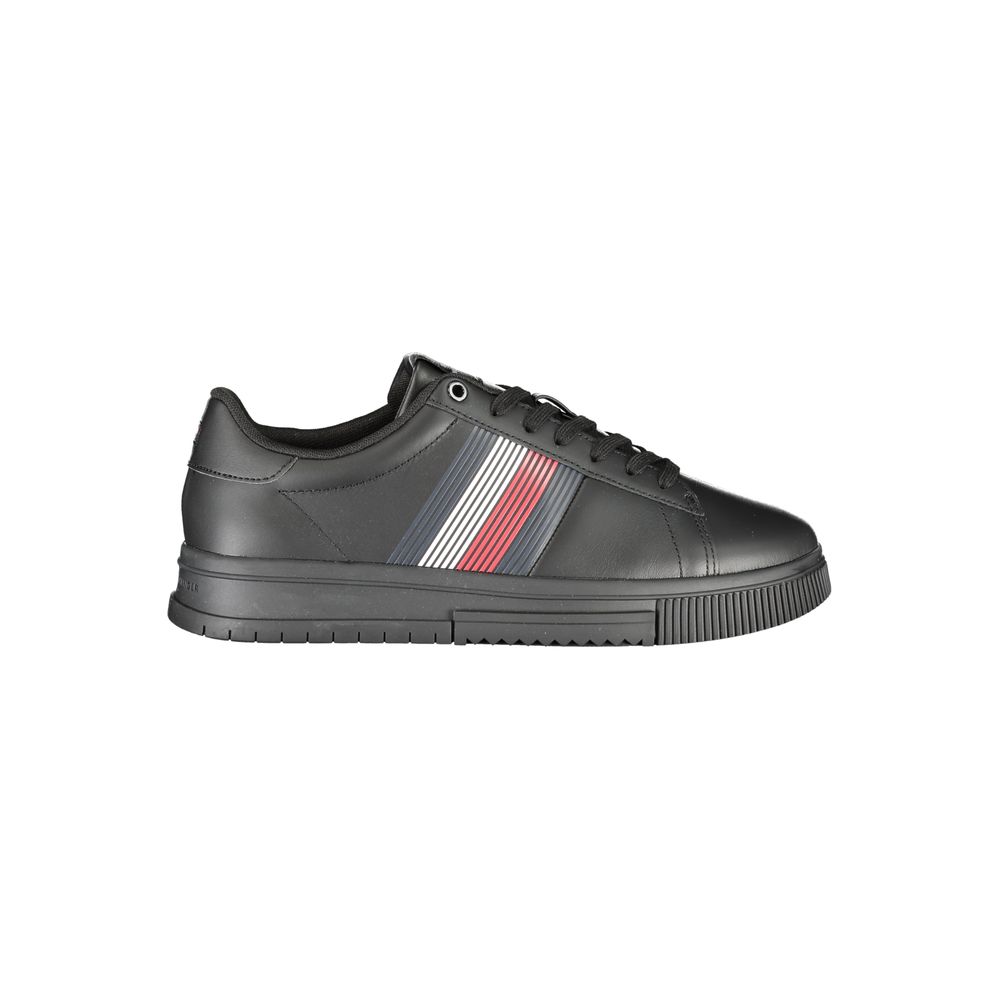 Sneakers by Tommy Hilfiger for men in polyester black presents a sumptuous silhouette, artfully capturing the essence of the Men's Fashion Polyester Sneakers with its sumptuous fashion style design.