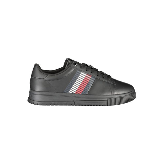 Sneakers by Tommy Hilfiger for men in polyester black presents a sumptuous silhouette, artfully capturing the essence of the Men's Fashion Polyester Sneakers with its sumptuous fashion style design.