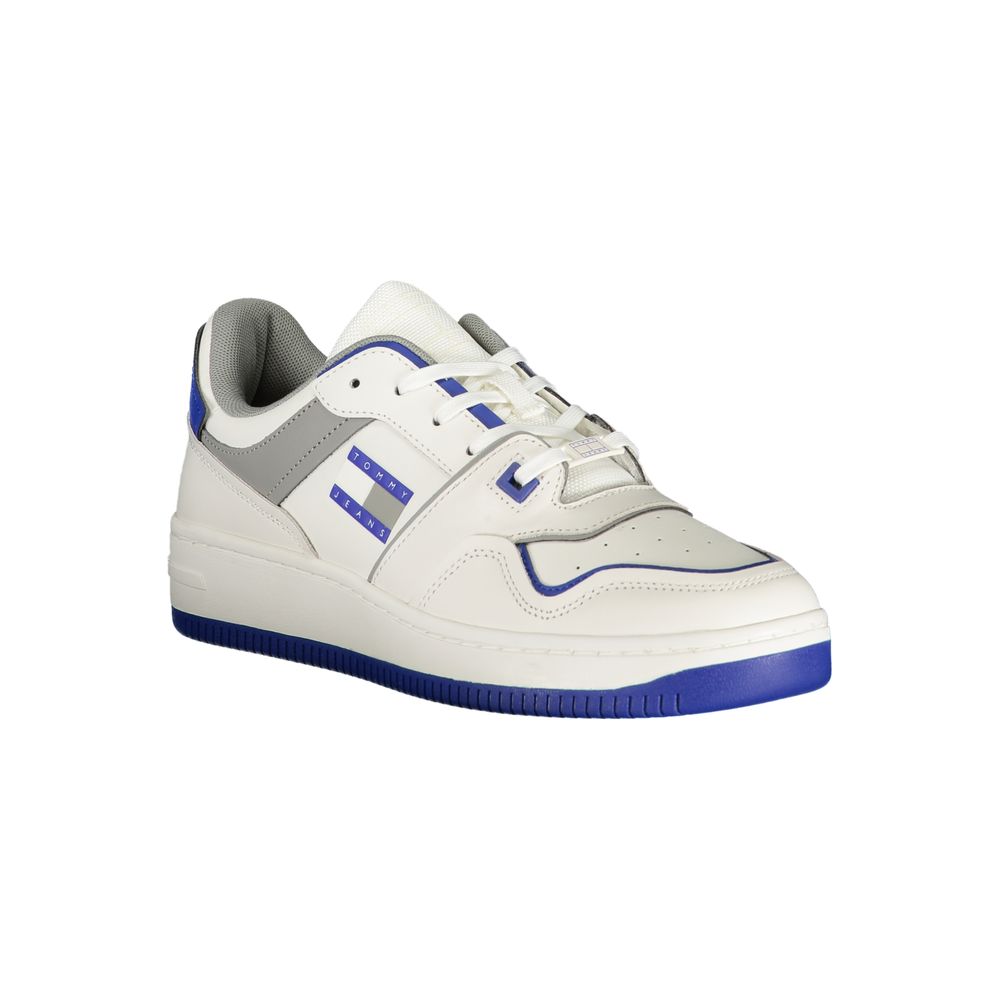 Athletic Sneakers by Tommy Hilfiger for men in polyester polyethylene leather blue & white showcases an impeccable silhouette, defined by an impeccable athletic style design that perfectly captures the essence of the Grace Men's Athletic Polyester Polyethylene Leather Sneakers.