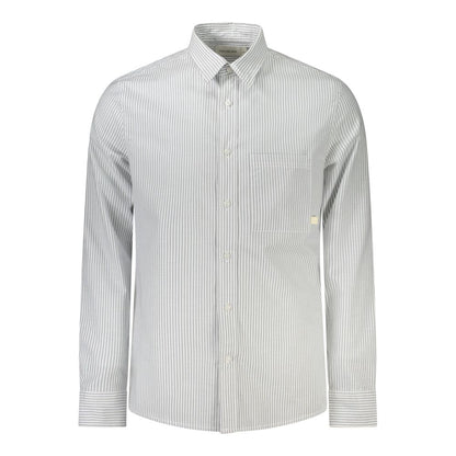 Shirt by Calvin Klein for men in cotton white & striped showcases a sharp silhouette, elegantly detailed with a sharp and sharp .