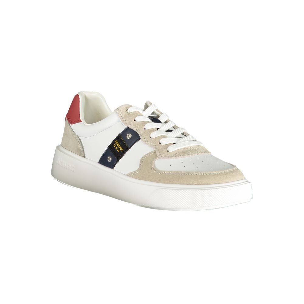 Athletic Sneakers by Blauer for men in polyester polyethylene leather white presents a sleek silhouette, perfectly capturing the athletic style essence of Crisp Men's Athletic Polyester Polyethylene Leather Sneakers with its sleek design and premium finish.