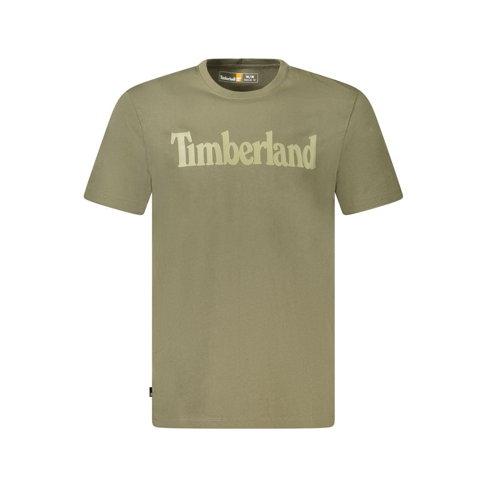 T-Shirt by Timberland for men in organic cotton green & print features a plush silhouette, showcasing a sophisticated crew neckline and short-sleeve for a truly plush finish.