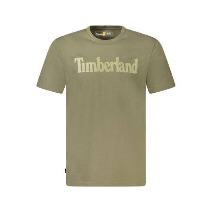 T-Shirt by Timberland for men in organic cotton green & print features a plush silhouette, showcasing a sophisticated crew neckline and short-sleeve for a truly plush finish.
