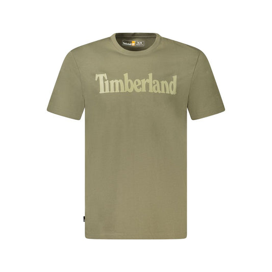 T-Shirt by Timberland for men in organic cotton green & print features a plush silhouette, showcasing a sophisticated crew neckline and short-sleeve for a truly plush finish.