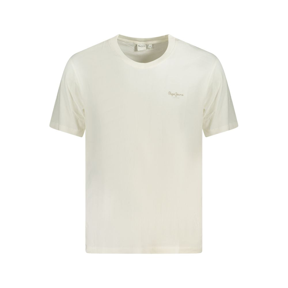 T-Shirt by Pepe Jeans for men in cotton white & print showcases a unassuming silhouette, artfully detailed with a refined crew neckline and unassuming short-sleeve for a sophisticated, contemporary look.