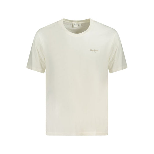 T-Shirt by Pepe Jeans for men in cotton white & print showcases a unassuming silhouette, artfully detailed with a refined crew neckline and unassuming short-sleeve for a sophisticated, contemporary look.