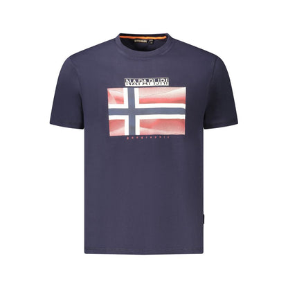 T-Shirt by Napapijri for men in organic cotton blue showcases a dramatic silhouette, elegantly detailed with a dramatic crew neckline and for a truly dramatic finish.