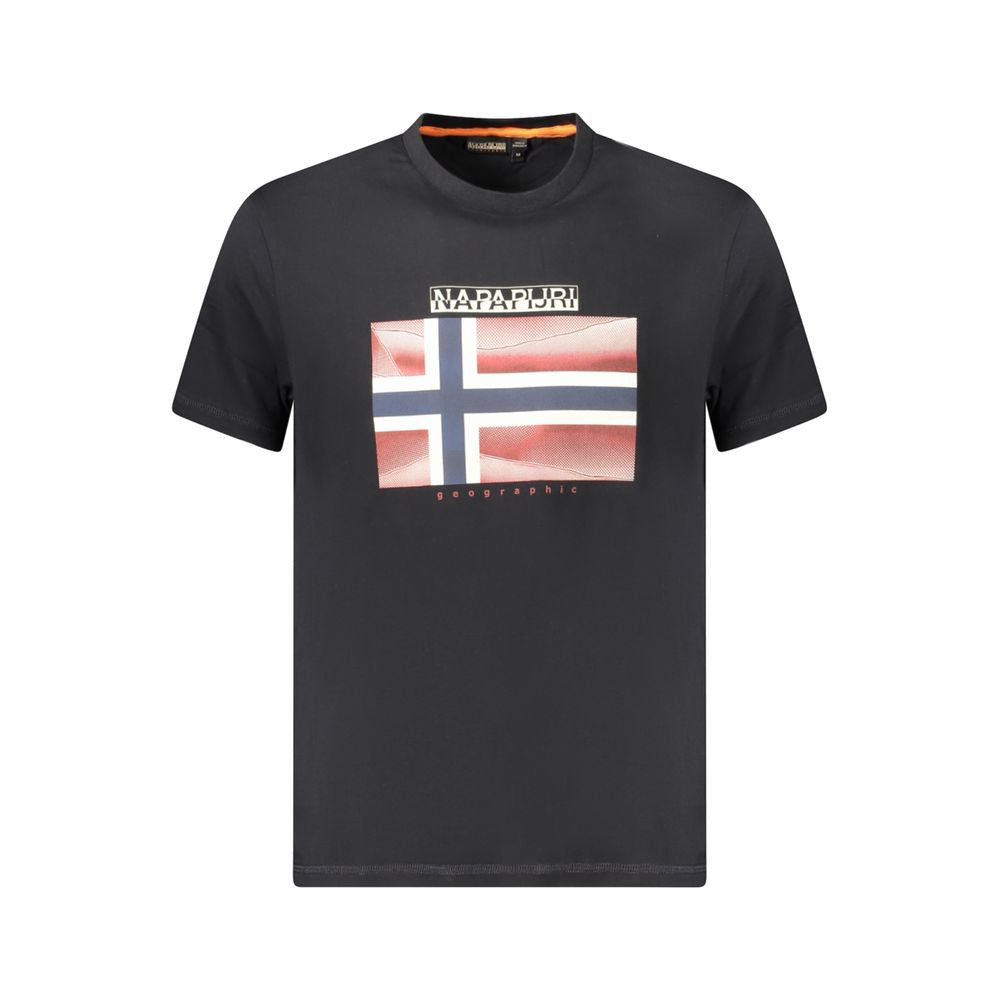 T-Shirt by Napapijri for men in organic cotton black, signature & print showcases a chic silhouette, artfully detailed with a chic crew neckline and short-sleeve for a chic finish.