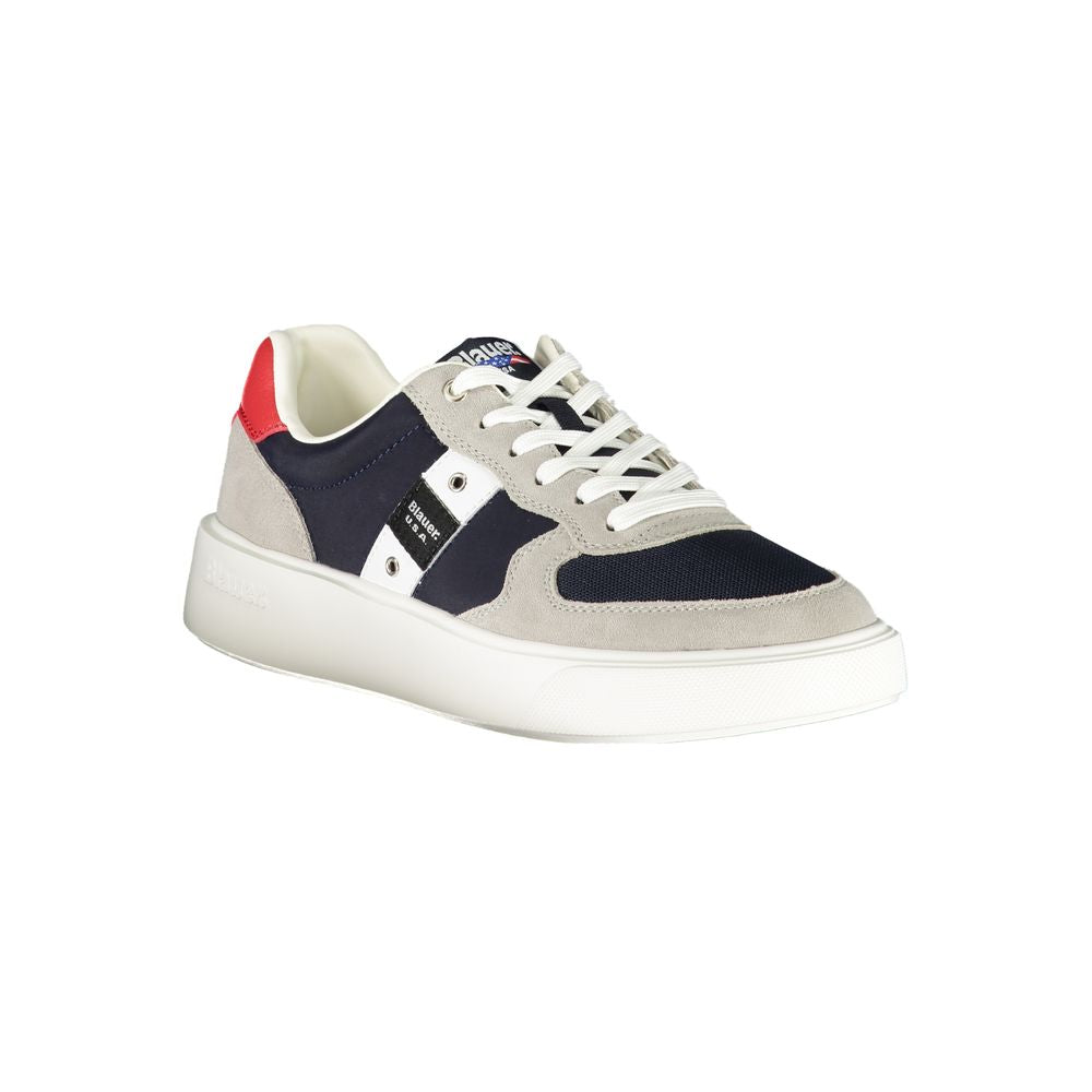Athletic Sneakers by Blauer for men in polyester polyethylene leather blue features an architectural silhouette, showcasing the premium athletic style of the Men's Athletic Polyester Polyethylene Leather Sneakers with an architectural finish.
