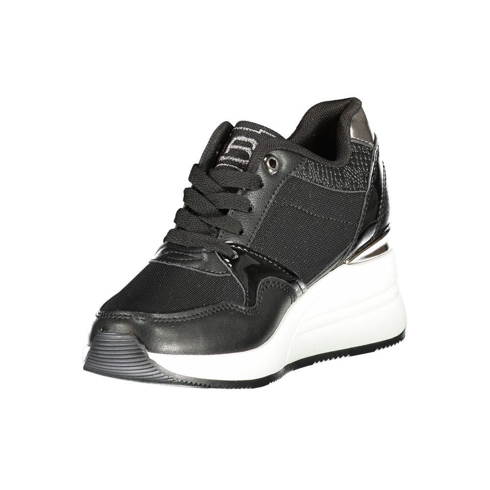 Athletic Sneakers by Laura Biagiotti for women in calf leather & polyester black features an stately silhouette, showcasing the signature athletic style of the Women's Athletic Calf Leather & Polyester Sneakers collection with a truly stately finish.