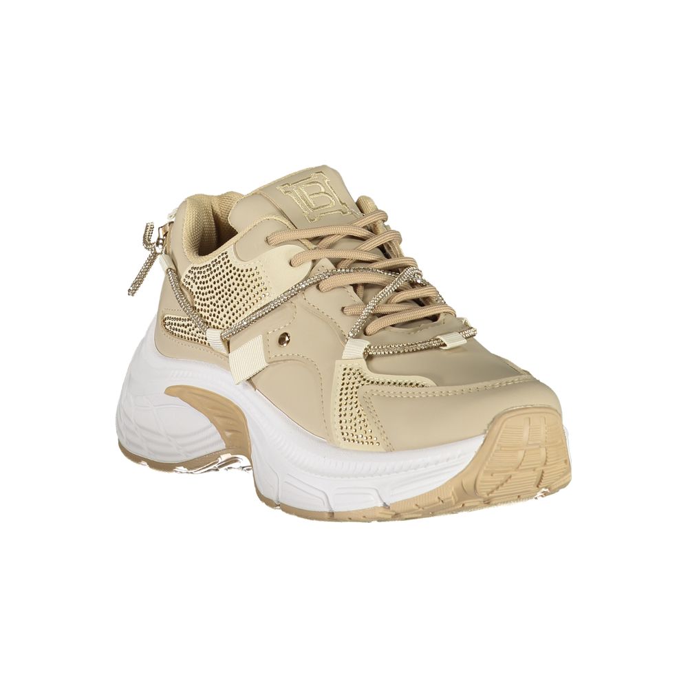 Athletic Sneakers by Laura Biagiotti for women in polyester & polyethylene beige showcases a architectural silhouette, artfully capturing the essence of the Women's Athletic Polyester & Polyethylene Sneakers with its signature architectural athletic style construction.